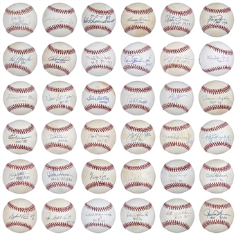 Lot of (36) Hall Of Famers Signed & "HOF" Inscribed Baseballs (Beckett PreCert)